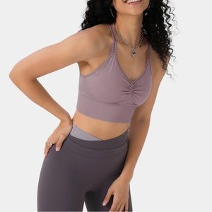 Halara seamless flow low support ruched double straps crisscross sports bra SM